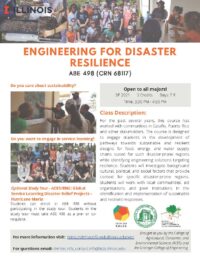 ABE 498 – Engineering for Disaster Resilience is being offered for Spring 2021